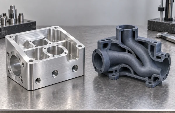 CNC-friendly part geometry compared with a 3D-printed part containing internal channels