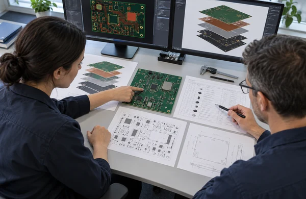 PCB assembly release review comparing Gerber, BOM, placement data and assembly drawings