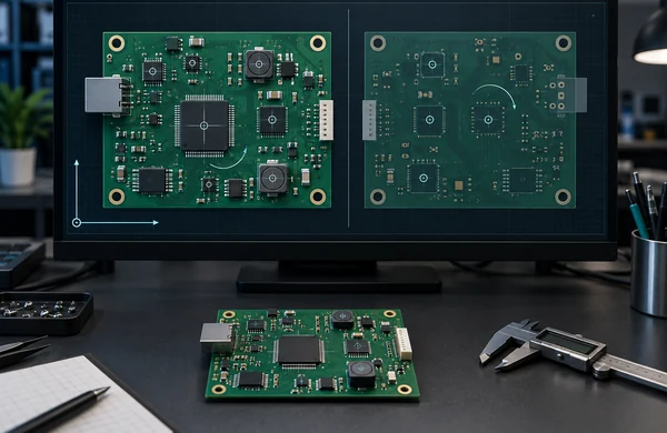 PCB placement-data review showing component coordinates, rotation and board-side orientation