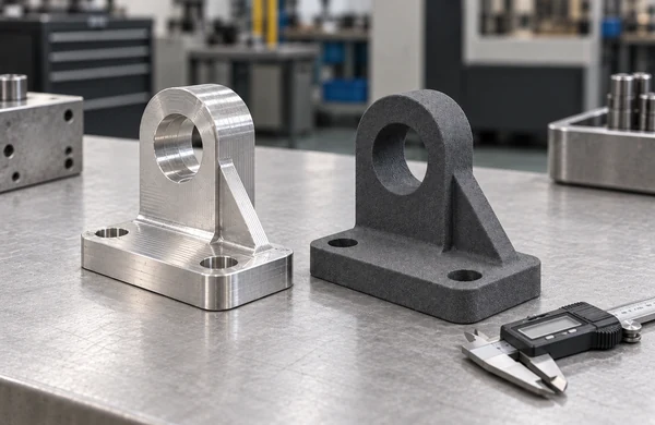 Comparison of machined and 3D-printed versions of the same prototype bracket