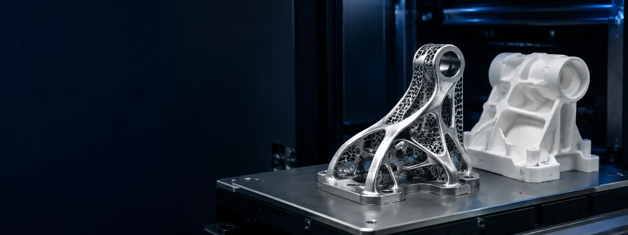 Metal lattice bracket and polymer prototype made by additive manufacturing